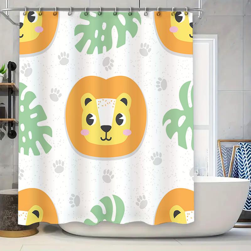 

Bathroom Shower Curtain With Cute Animal Patterns: Lion Print In Green Orange For Home Decor Items On.Com W60H190(CM)-1 Pcs