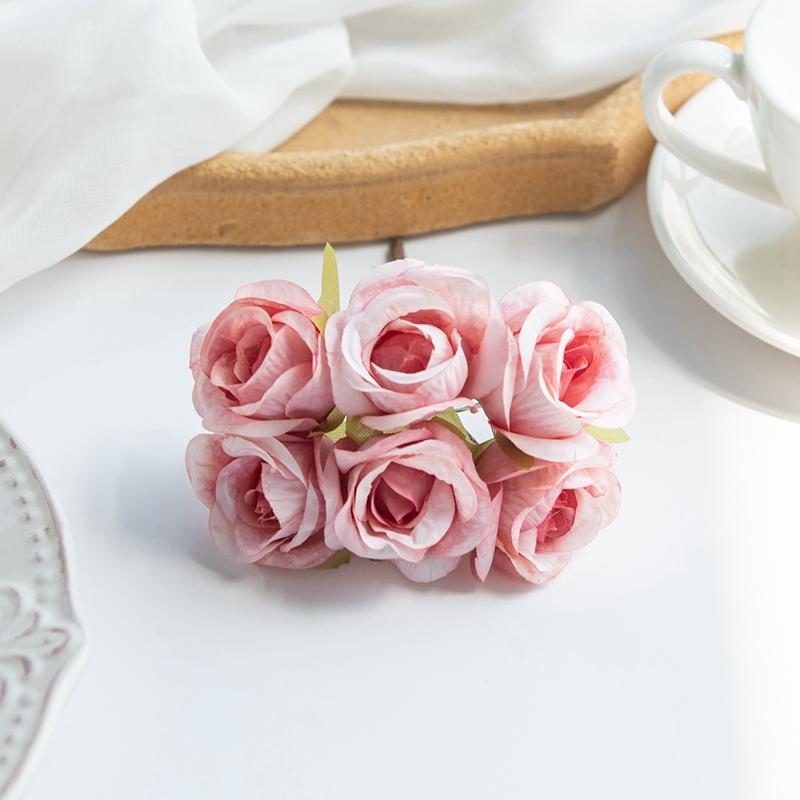 6 SZT Sztuczny Kwiat Jedwabna Mała Róża DIY Ślub Panna Młoda Kwiat do Trzymania Akcesoria Dekoracja Wazon Dom Sypialnia Wieniec Świąteczny