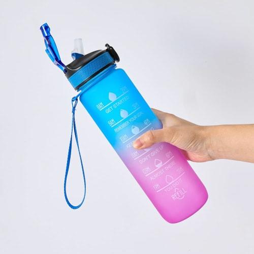 1000ml Water Bottle, Direct Drinking, Straw Bottle with Carry Handle, Large Capacity, One-Touch Gradient, Time Marker, Scale, Stylish, Lightweight, Co