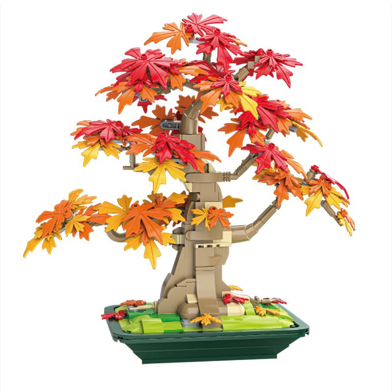 DK025 Bonsai Maple Tree Home Decoration, Building Blocks Tree Model Assembly Decoration, Toy Tree, Girls  Holiday Toy Gift