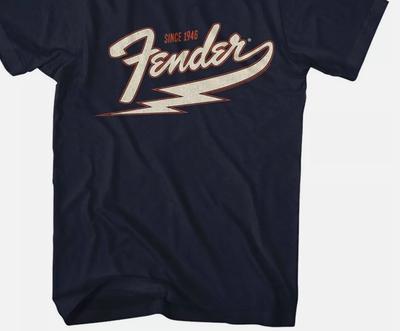 Fender Gitarren T-Shirt 1946 BLITZ Offizielles Logo Neu Marineblau Baumwolle