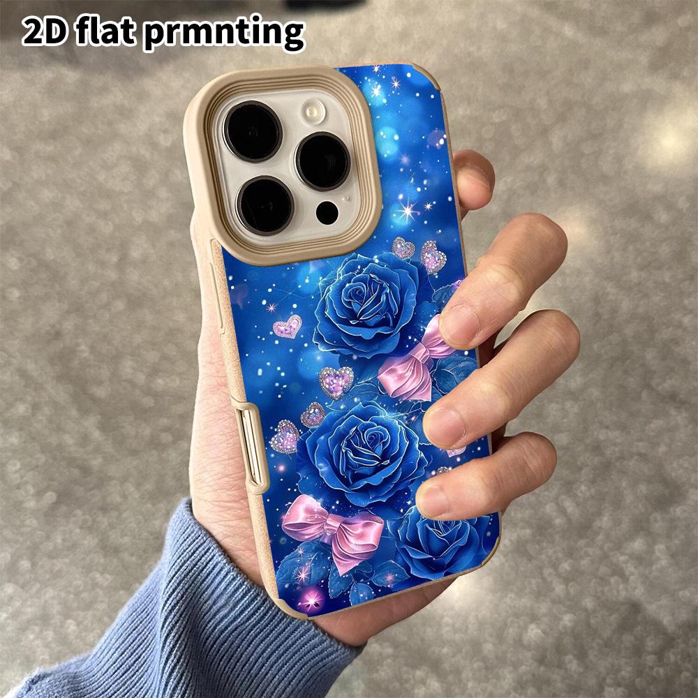 Phone Case: 2D Flat Lambskin Cases Suitable for iPhone 18 17 16 15 14 13 Pro, Blue Background, Christmas and Halloween Gifts