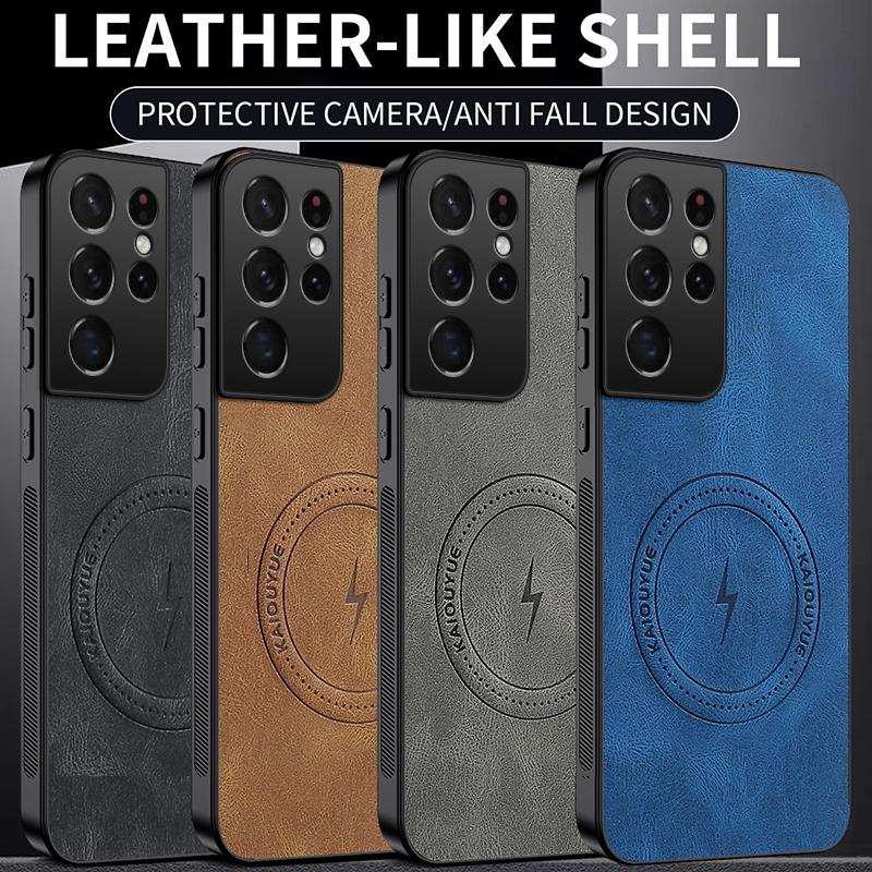 For Samsung Galaxy S21 /S21 Ultra/S21 Plus/S21 FE Case Simple Stylish Magnetic Suction PU Leather Skin-friendly Anti-drop Cover