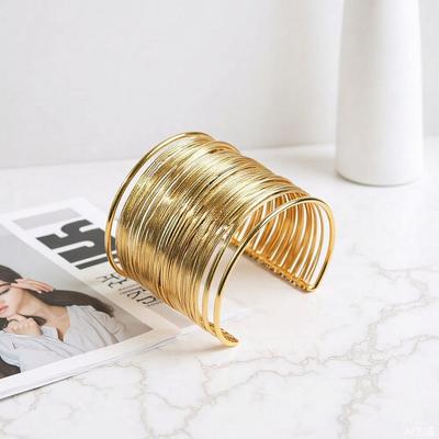 Vintage Złota Bransoletka z Drutu dla Kobiet, Elegancka Otwarta Bransoletka Cuff, Biżuteria