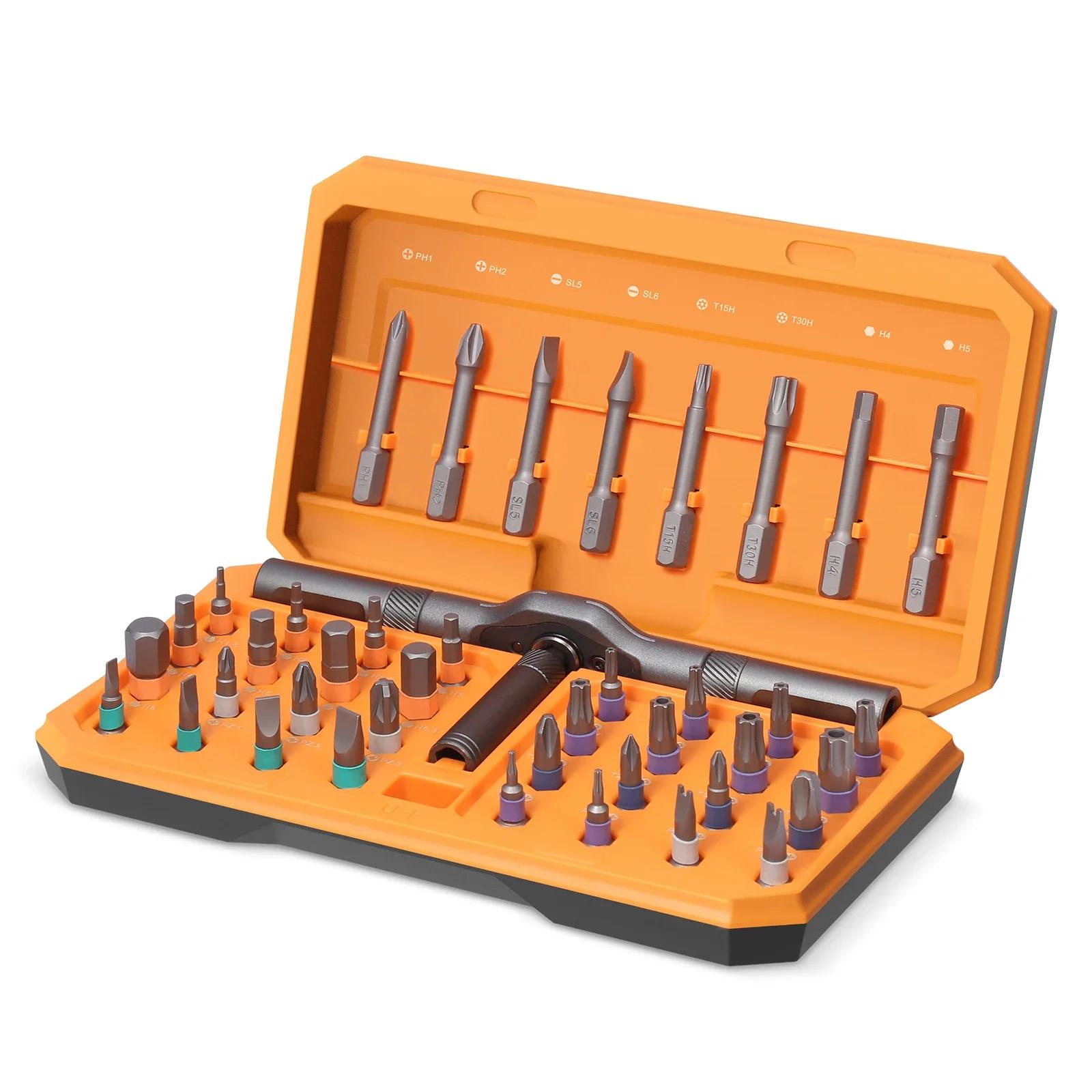 ORIA Ratchet Screwdriver Set 42 in 1 Magnetic Screwdriver Set with Disassemble Ratchet Handle Repair Tool for Furniture Electro оранжевый