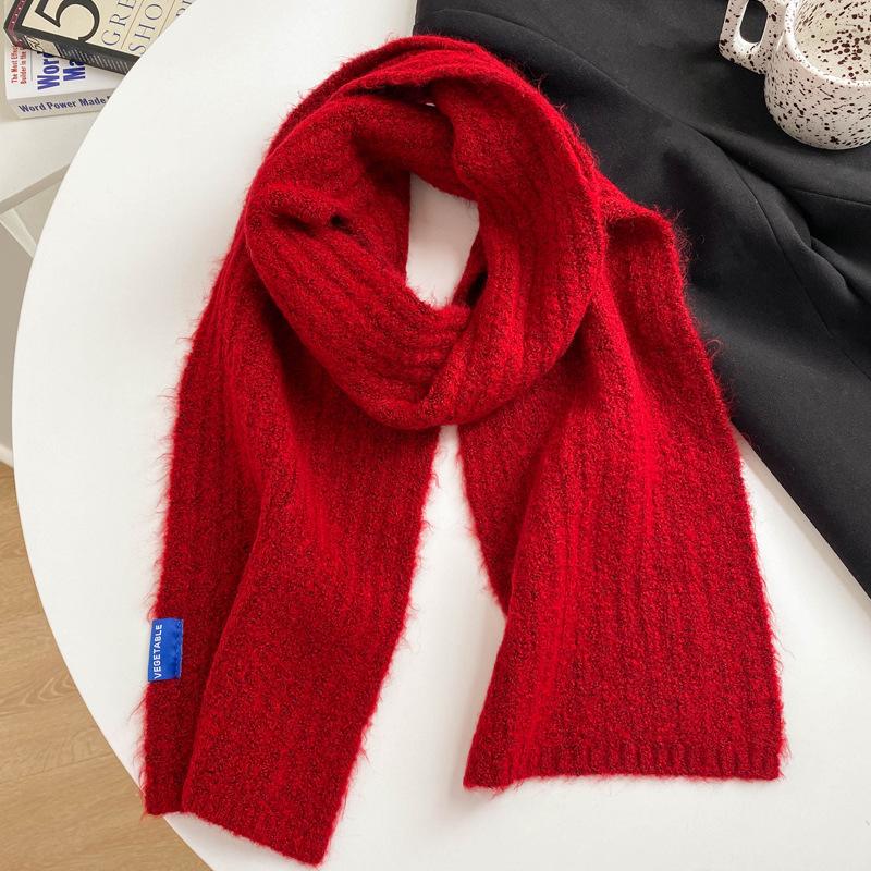 Wool knitted wool small scarf women's winter beige versatile couple solid color short scarf men's thin narrow