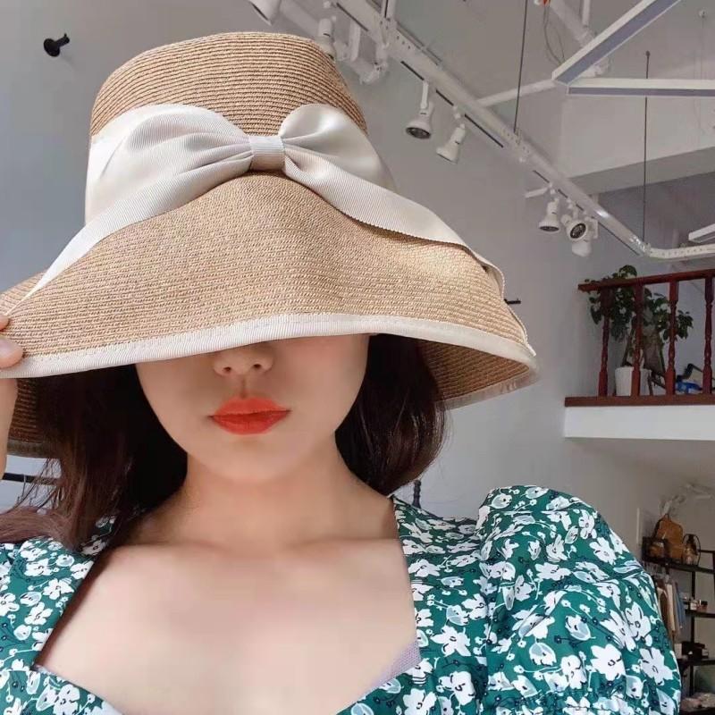 Liu Yifei Japanese foldable sunscreen hat women's bucket hat beach sunshade big brim straw hat summer sun hat