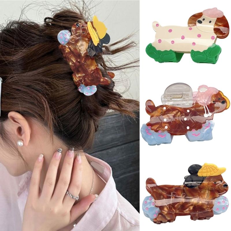 Cartoon Dog Shaped Hair Clip Claw Strong Grip Barrettes Trendy Hair Accesories for Gym Workouts and Casual Outings