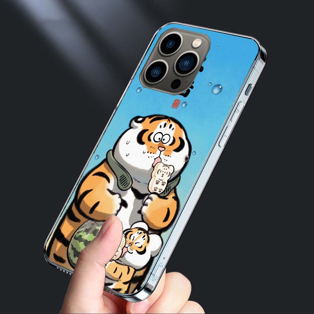 Cartoon Fat Tiger Phone Case For Iphone 16E 15 Pro 14 Plus 17E 16 17 Pro Max Air 11 12 13 Mini Shockproof Capa Cute Cover TPU