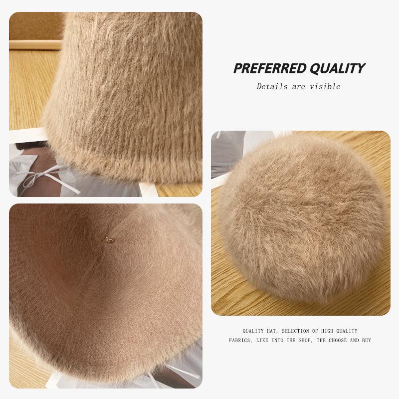 Rabbit Hair Fisherman Hat Children Autumn and Winter Versatile Plush Knitted Bucket Hat Warm Ear Protection Washbasin Hat
