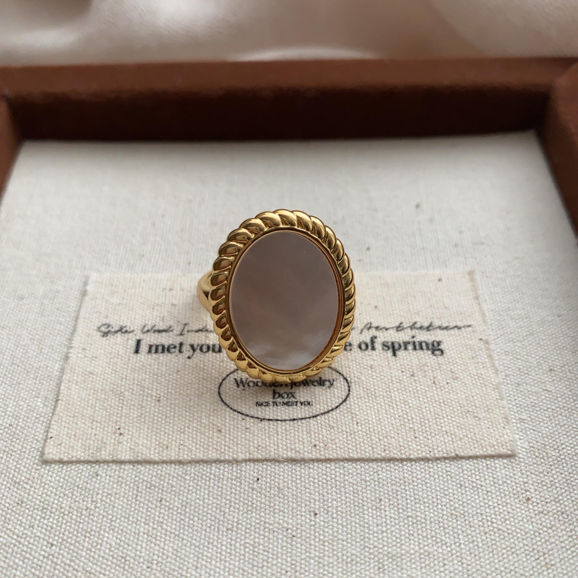 Корейское овальное перламутровое кольцо из серебра с медным покрытием - ретро-геометрическое нерегулярное открытое кольцо для женщин, аксессуар на указательный палец в стиле хип-хоп