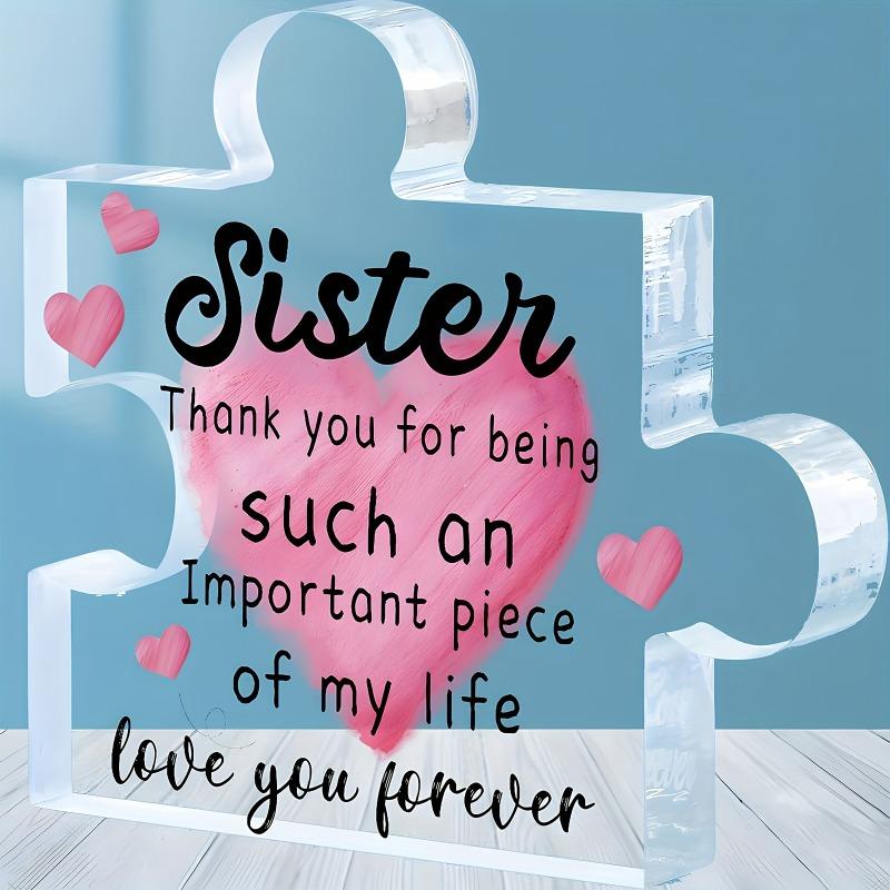 2D Flat, Puzzle Sister Gift Acrylic Decorative Plaque, Suitable for wall decoration, porch, room, villa, accents Home, Hallway, or Workplace - Rustic 10*10CM