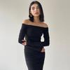 Europäischer & Amerikanischer Stil Sexy Einfarbig Enganliegend Langärmlig Winterkleid für Damen
