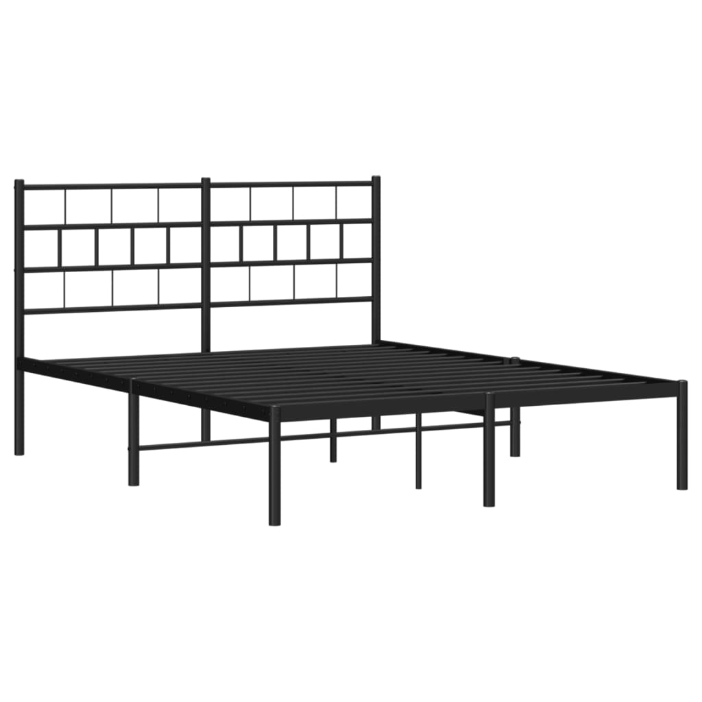 Metal Bed Frame with Headboard Black 140 X 190 Cm
