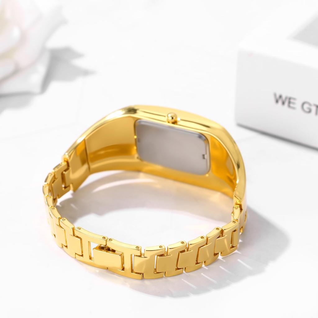 Simple Gold Women's Bracelet Watch: Analog Display, Waterproof, Diamond-Embossed Square Case, Quartz Movement, Gold-Colored, Casual Fashion Watch -