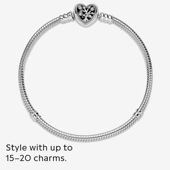 PANDORA Moments Drzewo Rodzinne Serce Zapięcie Bransoletka z Łańcuszka Żmijka Przezroczyste Cyrkonie Srebro Próby 925 Charms
