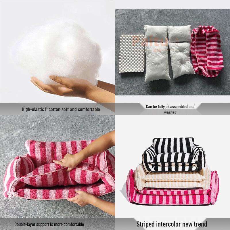 Zimní pelíšek pro domácí mazlíčky z pruhované jehněčí vlny: Útulný, Snímatelný a Pratelný