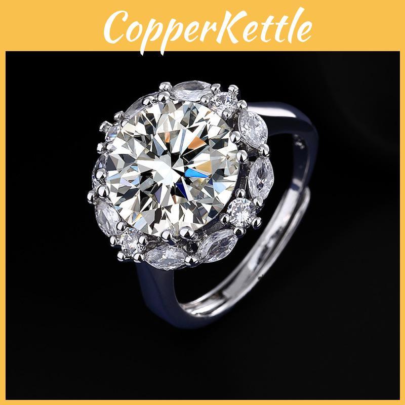 Stunning 5 Carat Moissanite Inspired Adjustable Ring In Elegant Platinum Finish For Women