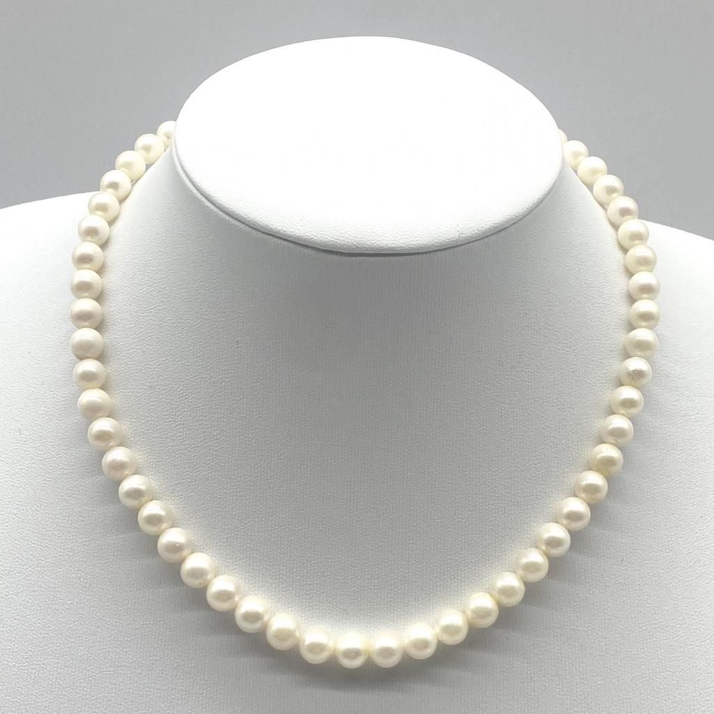 Akoya Pearl Necklace Genuine Jewelry Luster Approx. 41cm / 7.0mm–7.5mm / 32.5g Silver Clasps