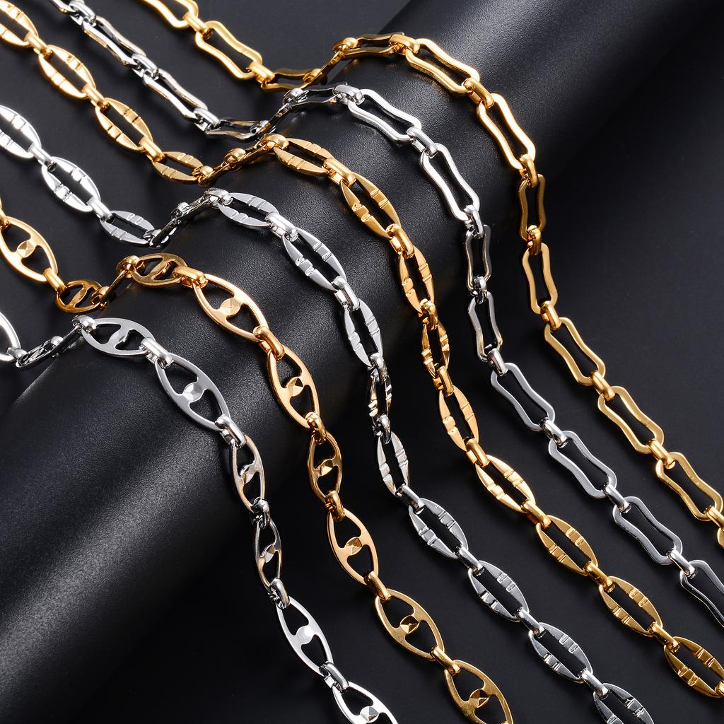 Handmade Stainless Steel Link Geometric Chain Necklace for Women Men Chunky Gold Choker Punk Hiphop Boy Metal Jewelry Gift
