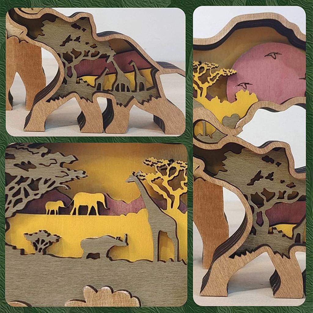 3D Wood Carving Animals Home Decorative Bear Elephant Wolf Presents Ideas Christmas Living Room Office Decor Gift for Friends