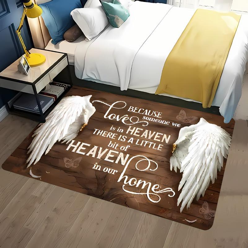 Angel Wing Memory Floor Mat - A Little Bit of Heaven Quote, Heartwarming Home Decor Rug to Honor Loved Ones in Heaven 40x60cm