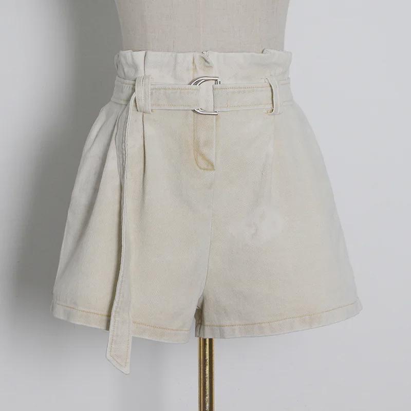 2025 Fashion Casual Distressed Denim Jacket & High Waist Lace-Up Shorts Two-Piece Suit