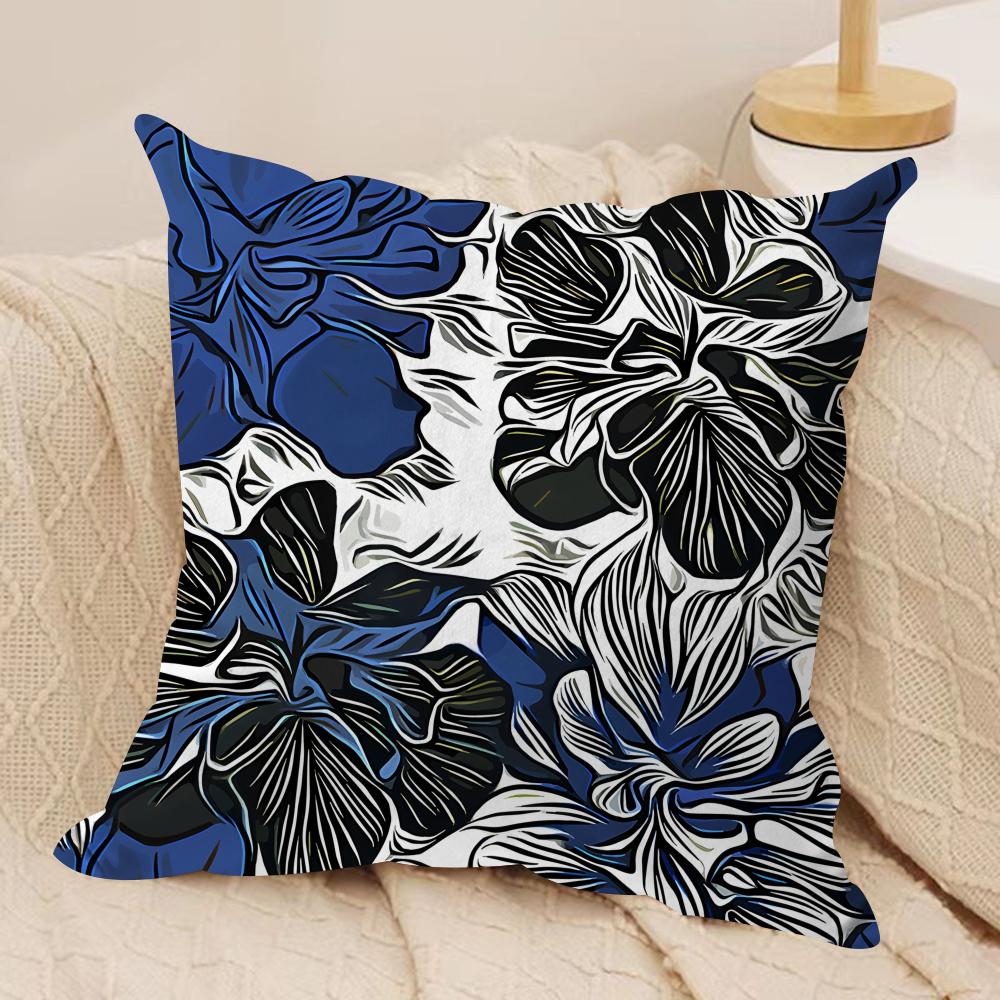 Modern Abstract Flowers Cushion Cover Silky Short Plush Invisible Zipper Dustproof Sofa Pillow Case for Home Decor