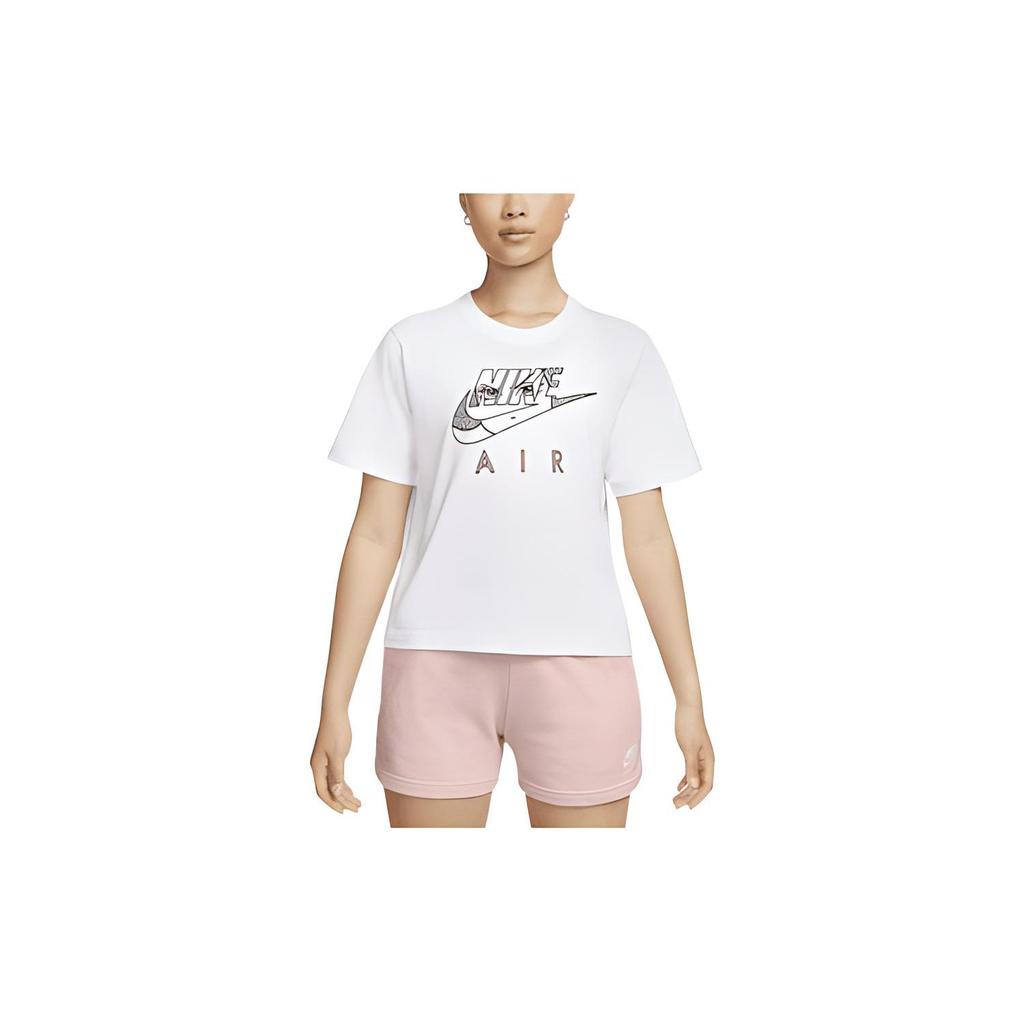 Nike Sportswear Boxy Large Logo Print Crew Neck Short Sleeve T-Shirt Women Tops White DQ3269-100