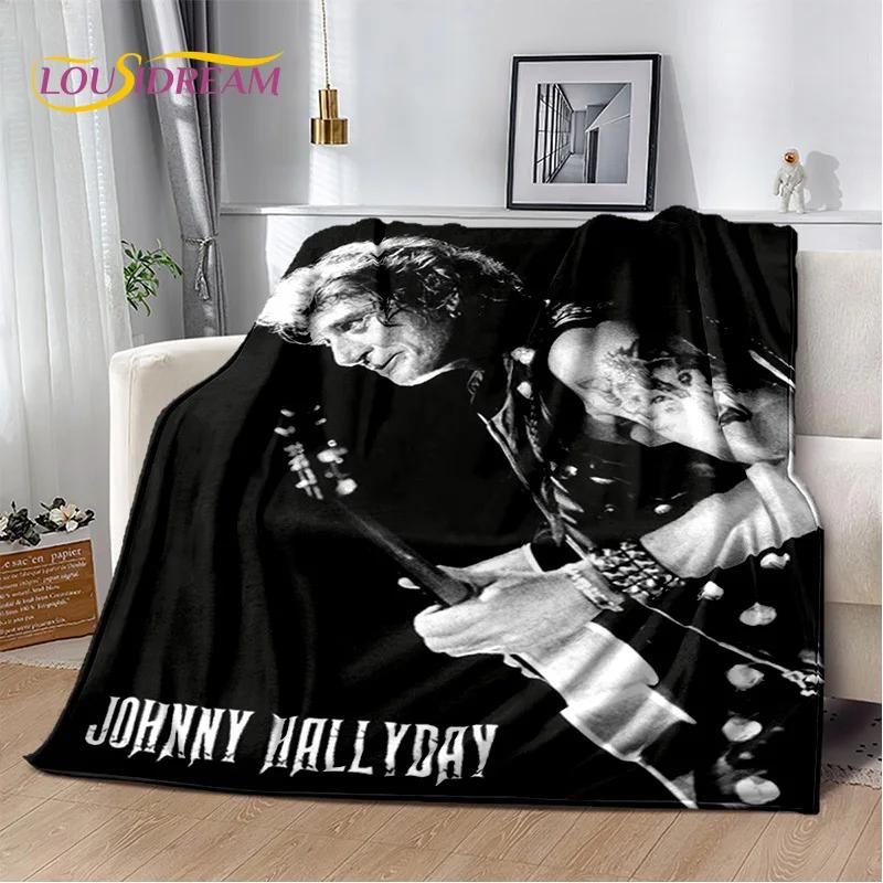 3D-Druck Johnny Hallyday Rockstar Weiche Flanelldecke für Betten Schlafzimmer Sofa Picknick, Überwurfdecke für Draußen Freizeit Geschenk