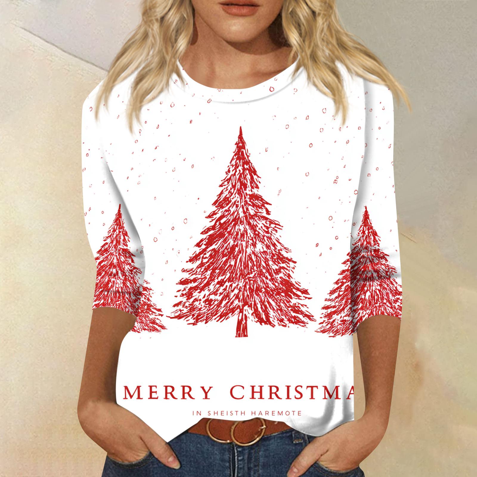 

Женская модная повседневная футболка с круглым вырезом и рукавом три четверти с рождественским принтом XXXXXL