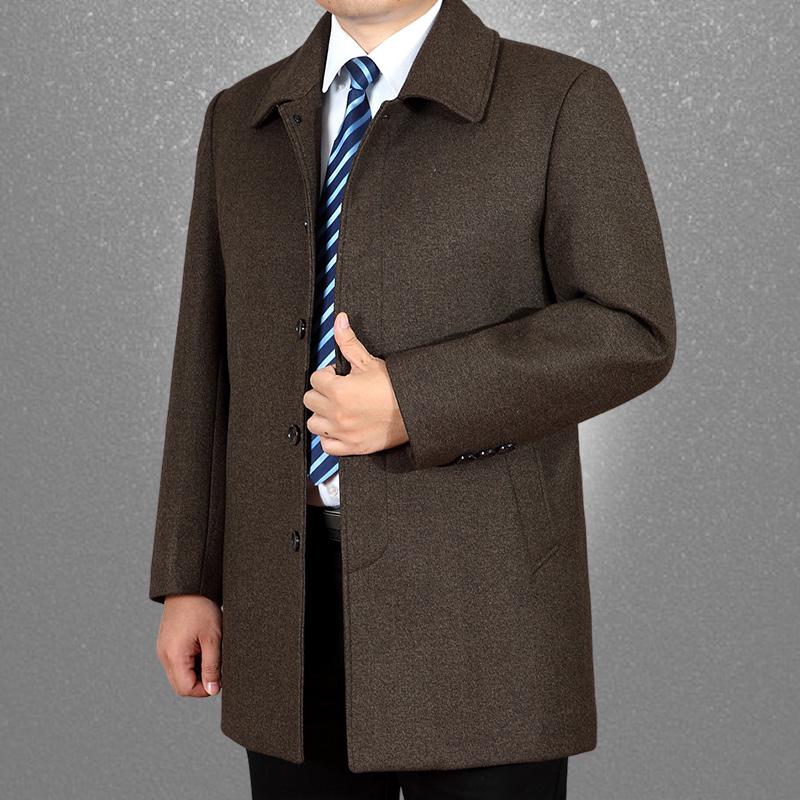 Men's Classic Wool Coat - Mid-Length, Thickened Cashmere for Autumn/Winter, Ideal for Middle-Aged & Elderly.