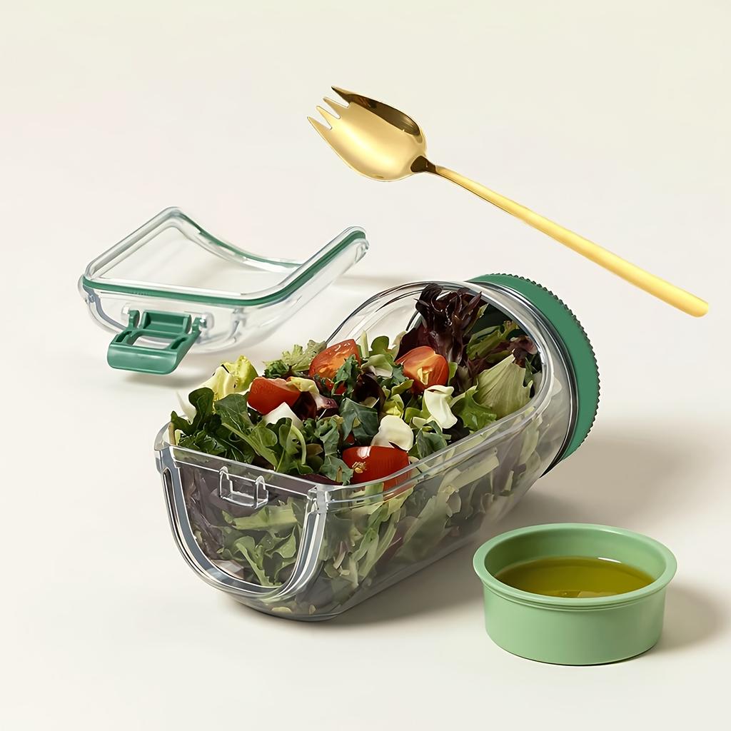 [Auslaufsicheres Salatglas] Auslaufsicheres Salatglas | Seitenöffnung, luftdichter Deckel - Mikrowellen-, spülmaschinen-, kühlschrankgeeignet - Stapelbarer Behälter mit Gewürzgläsern
