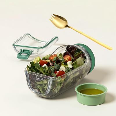 [Leak-Proof Salad Jar] Leak-Proof Salad Jar |Side Opening,Airtight Lid - Microwave,Dishwasher, Fridge Safe - Stackable Container with Seasoning Jars