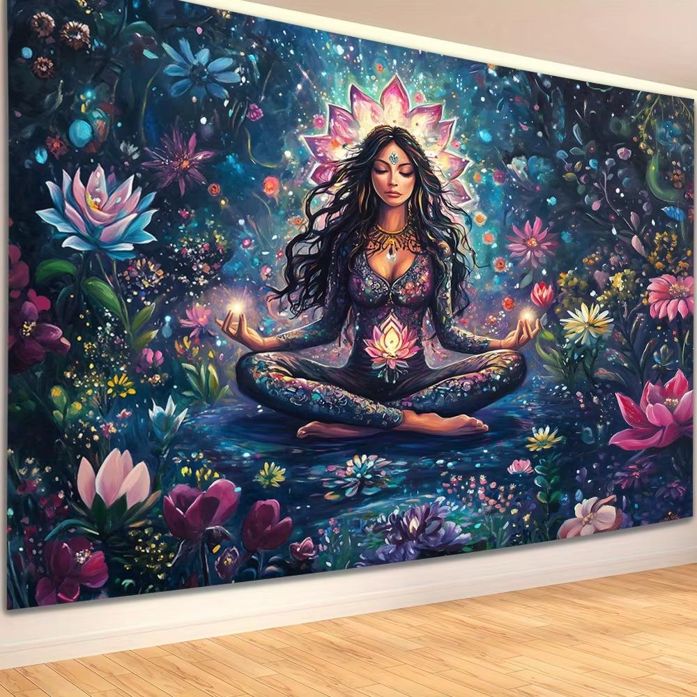 VIKAMA Meditation Lotus Tapestry Lotus Flower Surrounding Yoga Room Meditation Room Zen Decor Spiritual Wall Decor 74x94cm(29x37in)