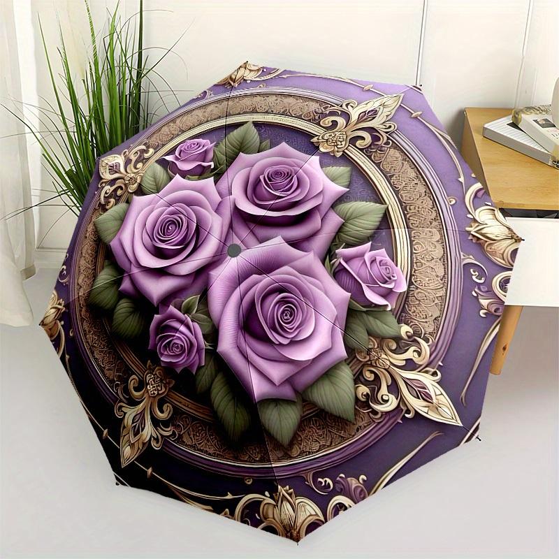 

1pc Purple Roses Ornate Frame Umbrella with Plastic Handle,Suitable for All Seasons Home Travel Outdoor UmbrellaB1639