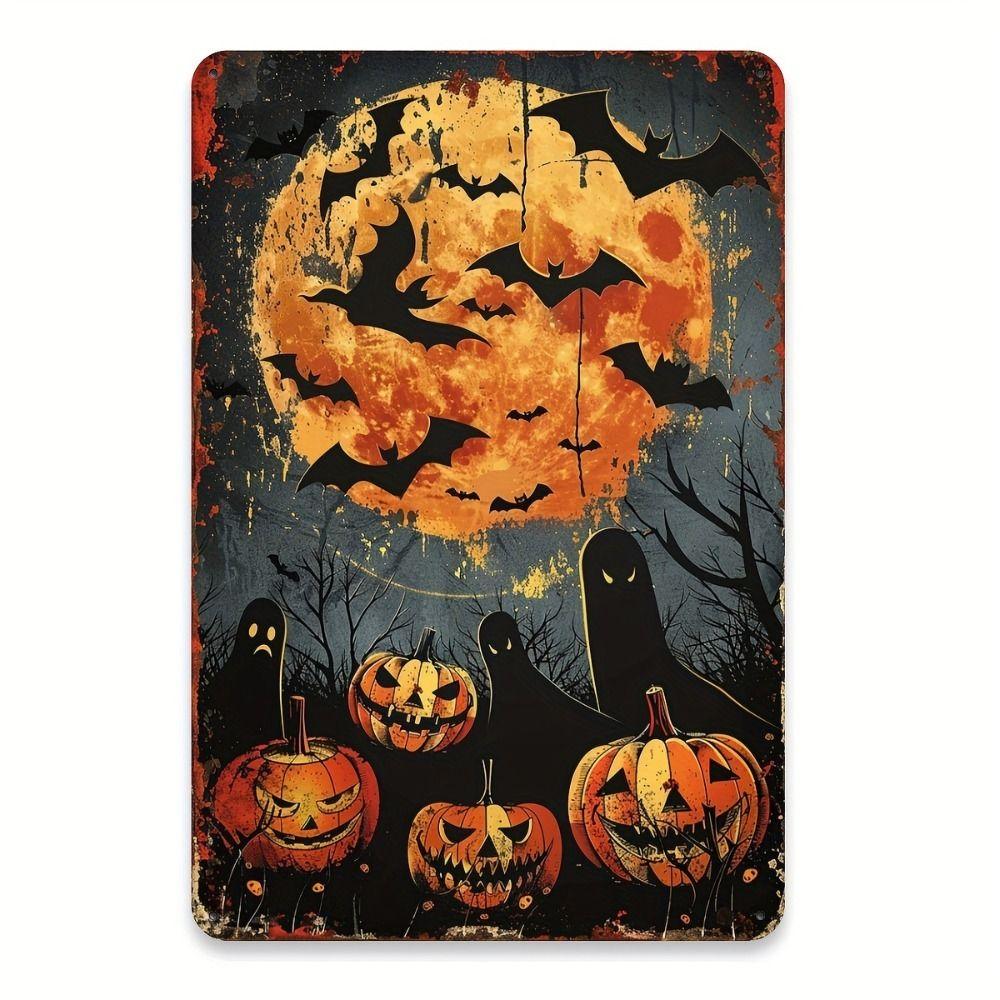 Witch Cat Forest Halloween Sign Metal Tin Sign 20x30 cm Wall Decor