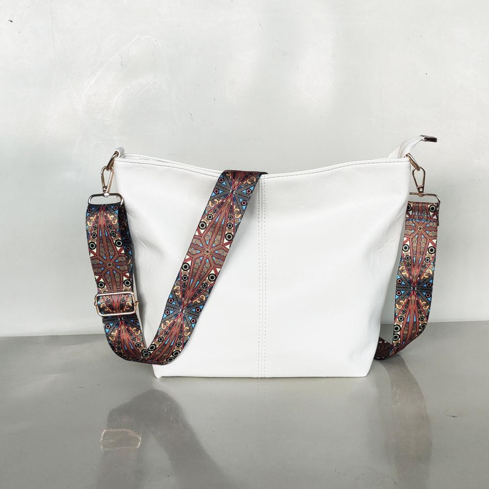 Fashionable wide shoulder strap shoulder bag, retro PU leather women's crossbody bag, casual bucket bag