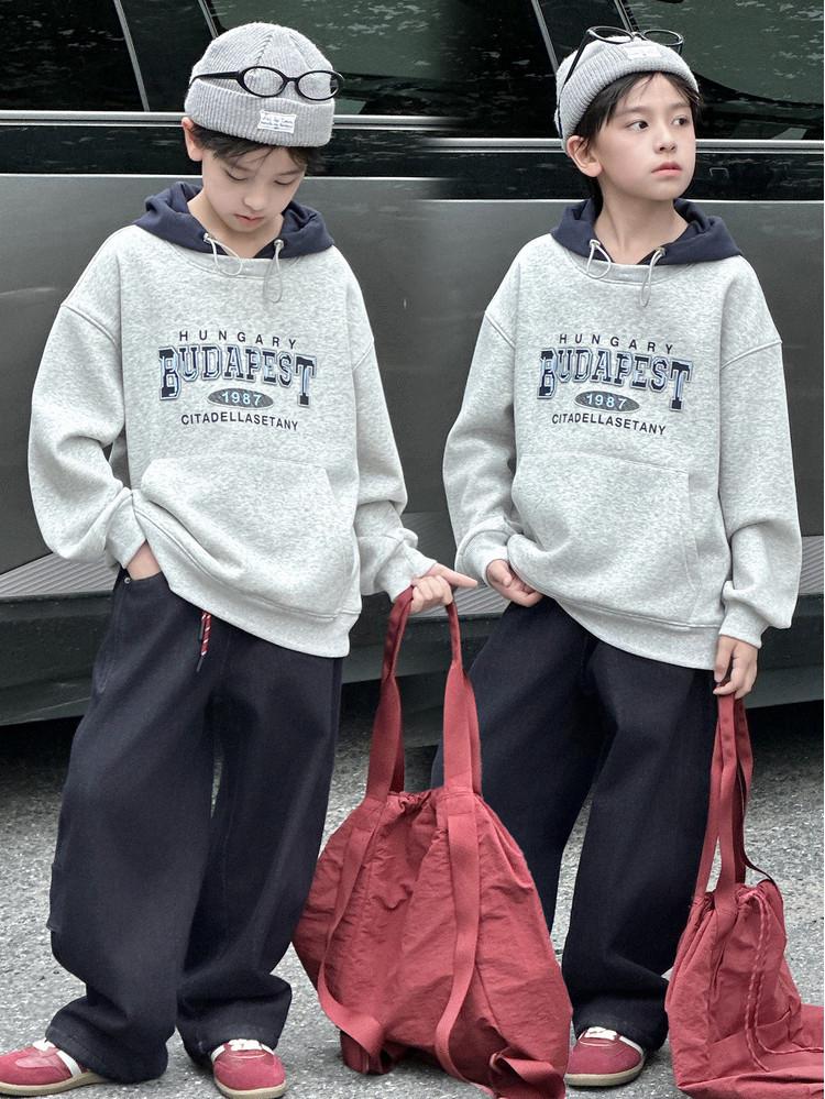 2025 Autumn/Winter Unisex Korean Style Fleece Hoodie for Medium & Large Children