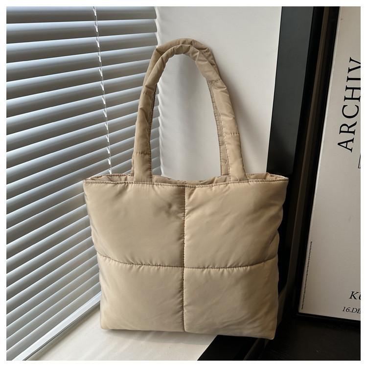 

Soft Nylon Fabric Large Plaid Shoulder Bag With Dual Straps For Chic Daily Outfits хакі