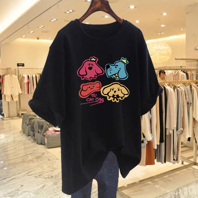 Funny Puppy Printed Cotton Short Sleeve T-Shirt Women's 2025 New Summer Dress Large Size Versatile Half Sleeve Top Women