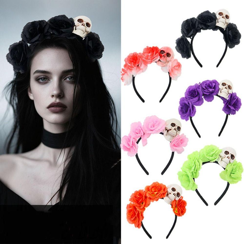 Exaggerated Skull Head Headband Halloween Decor Gothic Flower Hairband  Haunted House
