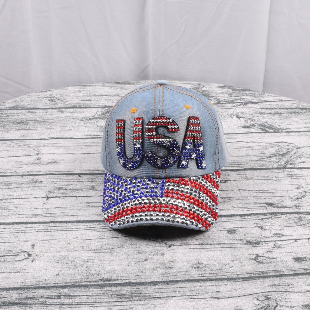 European American Handmade Drill Sunscreen Washed Denim Common American Flag Baseball Cap Unisex 3D Fashionable Vintage