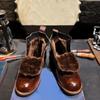 Botines de Moda para Hombre Piel con Cordones Cómodos Planos Zapatos Casuales Masculinos Retro Más Terciopelo Cálido Pu Zapatos de Hombre