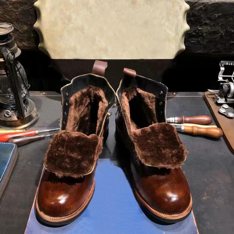 Botines de Moda para Hombre Piel con Cordones Cómodos Planos Zapatos Casuales Masculinos Retro Más Terciopelo Cálido Pu Zapatos de Hombre