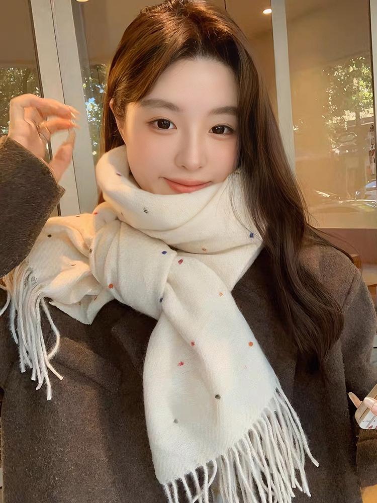 Women Sweet Simple White Tassel Scarf Winter Preppy Style Warm Scarve Pashmina Mujer Femme Foulard Bufanda Wrap Shawl Casual New