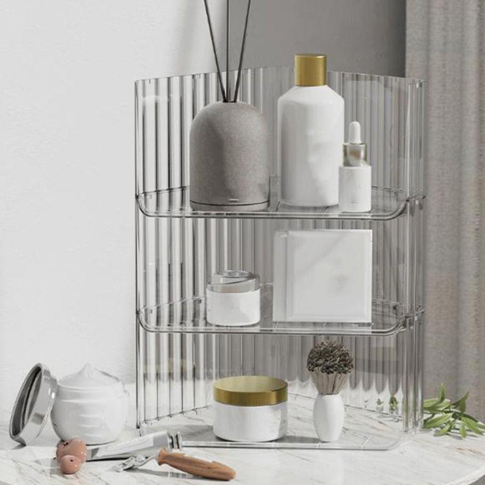 3PCS Plastic Triangle Storage Rack Transparent Stackable Corner Storage Rack Large Capacity Cosmetic Storage Box Bedroom