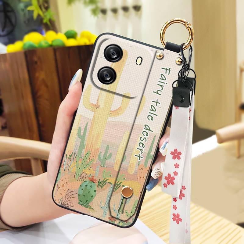 Protective Anti-dust Phone Case For Blackview Wave 6C Kickstand Ring Lanyard Soft Case Phone Holder Anti-knock Flower
