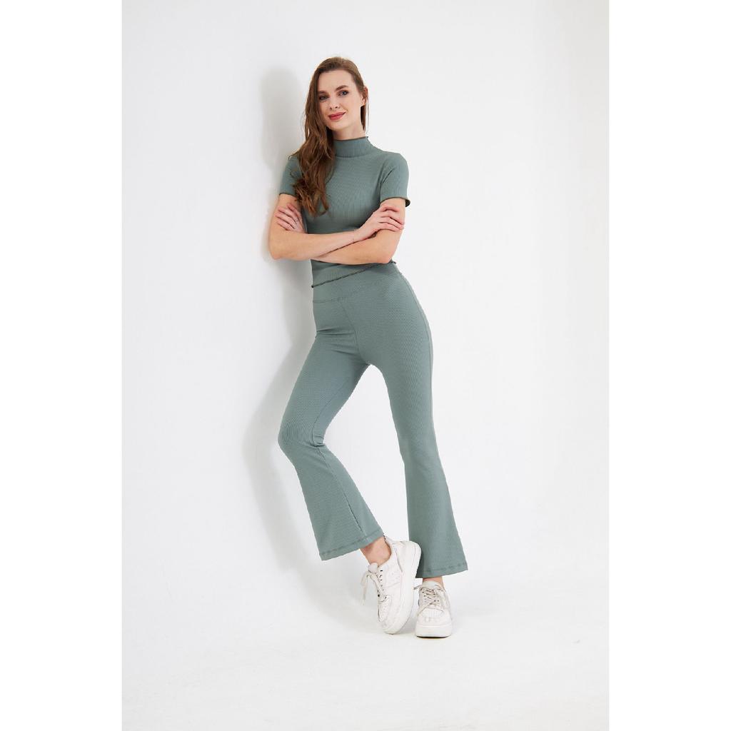 Flare Leg High Waist Lycra Fitting Ribbed Leggings Trousers