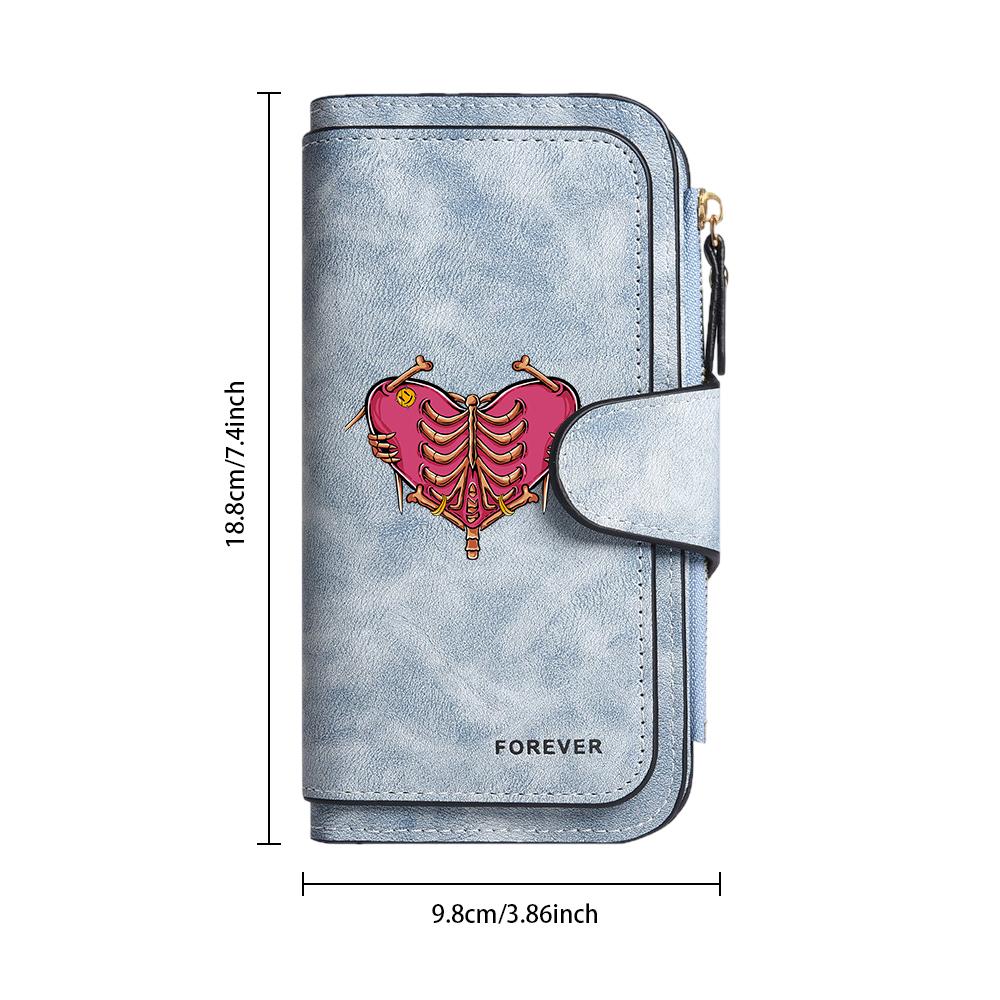 Gothic Skeleton Heart Pattern Long Wallet Forever Fashion Multifunctional Daily Cash Card Storage Purse